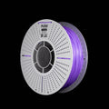 A spool of fluorescent purple 3D printer filament on a black background, with the brand name FLOW visible on the top of the white preforated spool.