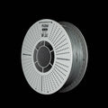 A spool of grey 3D printer filament on a black background, featuring the FLOW brand logo printed on the top.