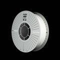 A spool of white 3D printing filament on a solid black background, featuring the FLOW brand logo.